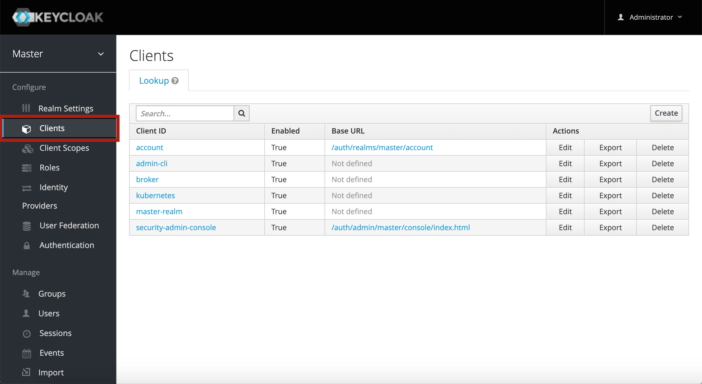 Keycloak admin console