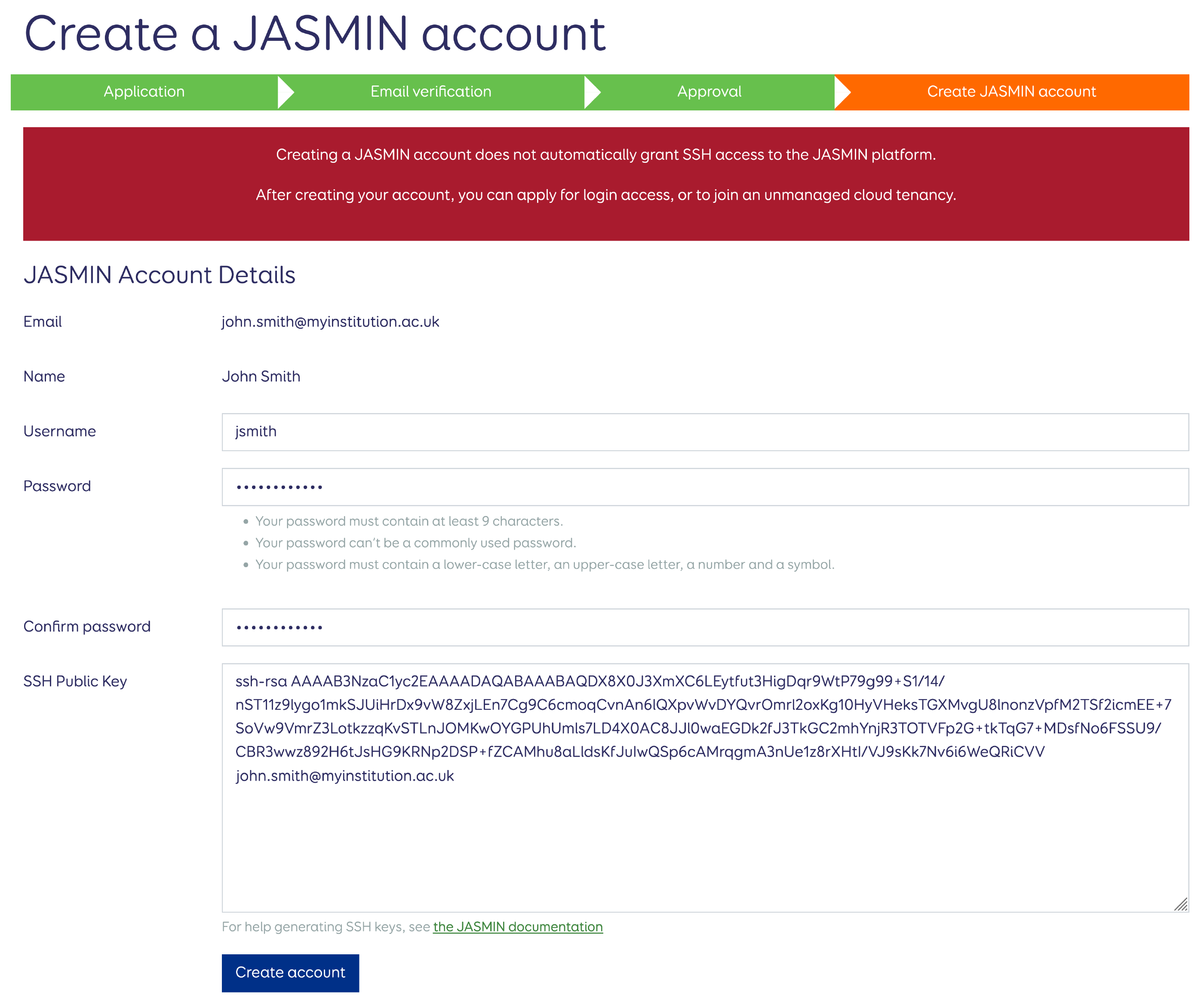 Choose credentials and add public key