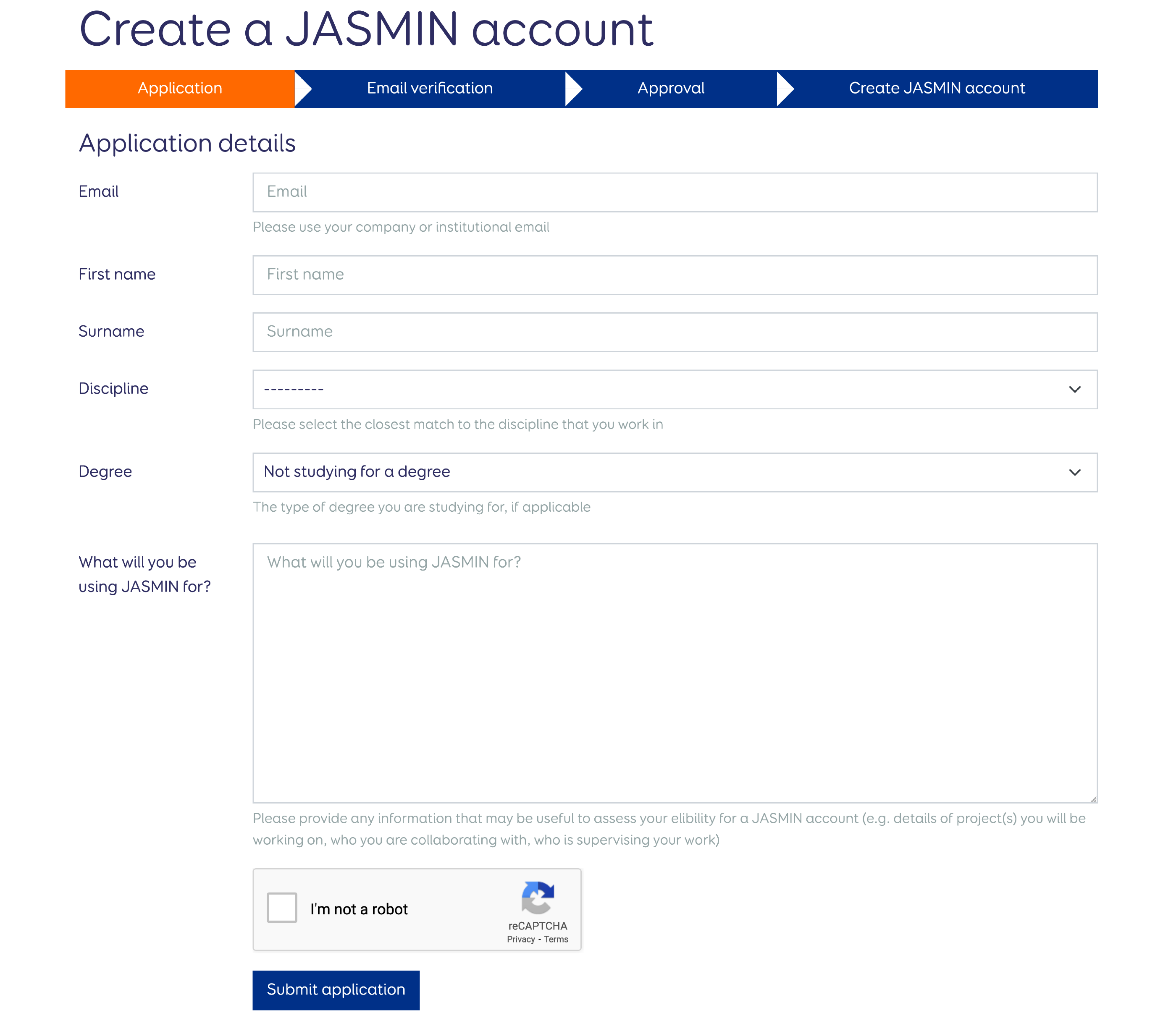 Application details page