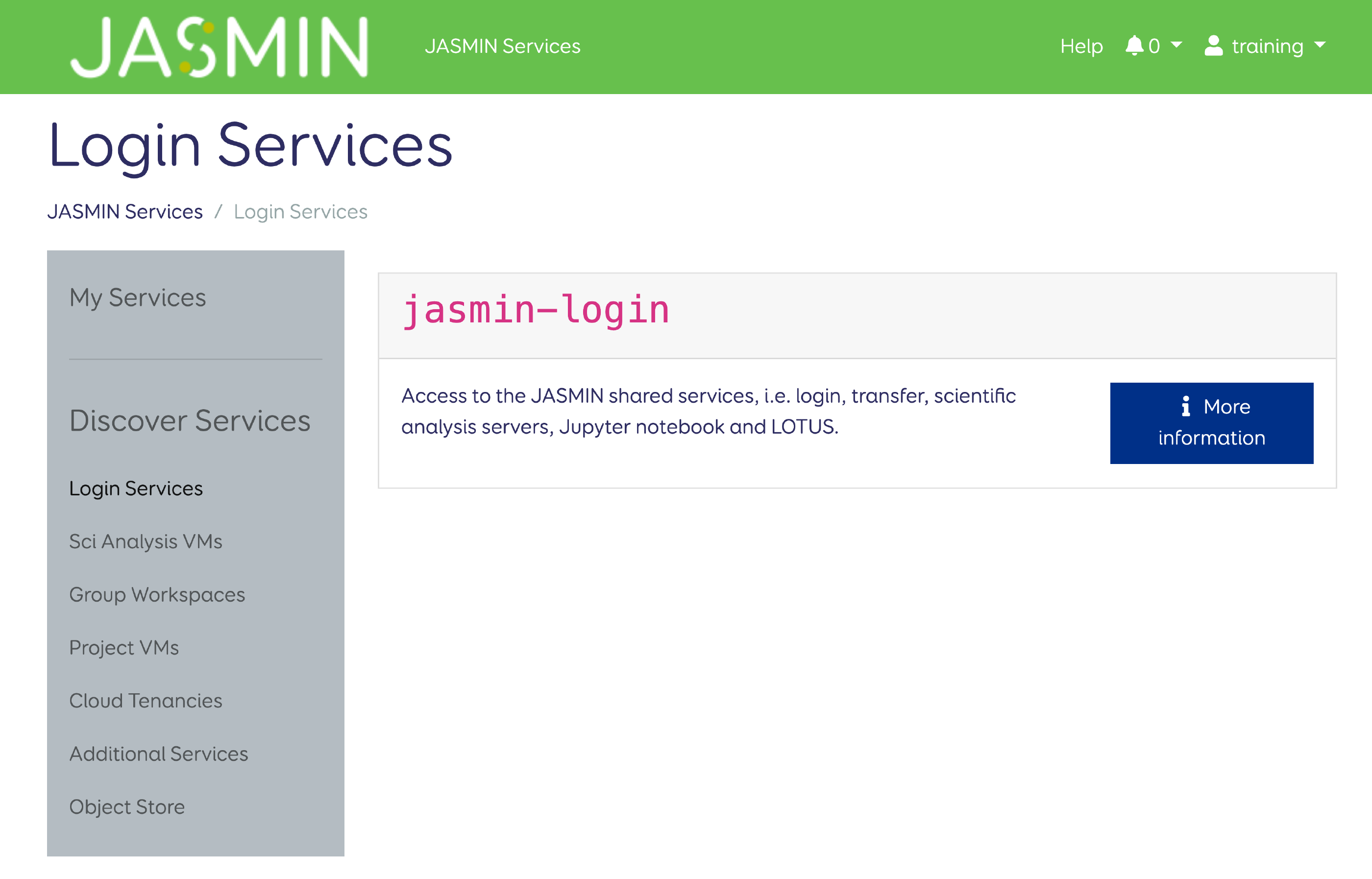 The 'Login Services' page