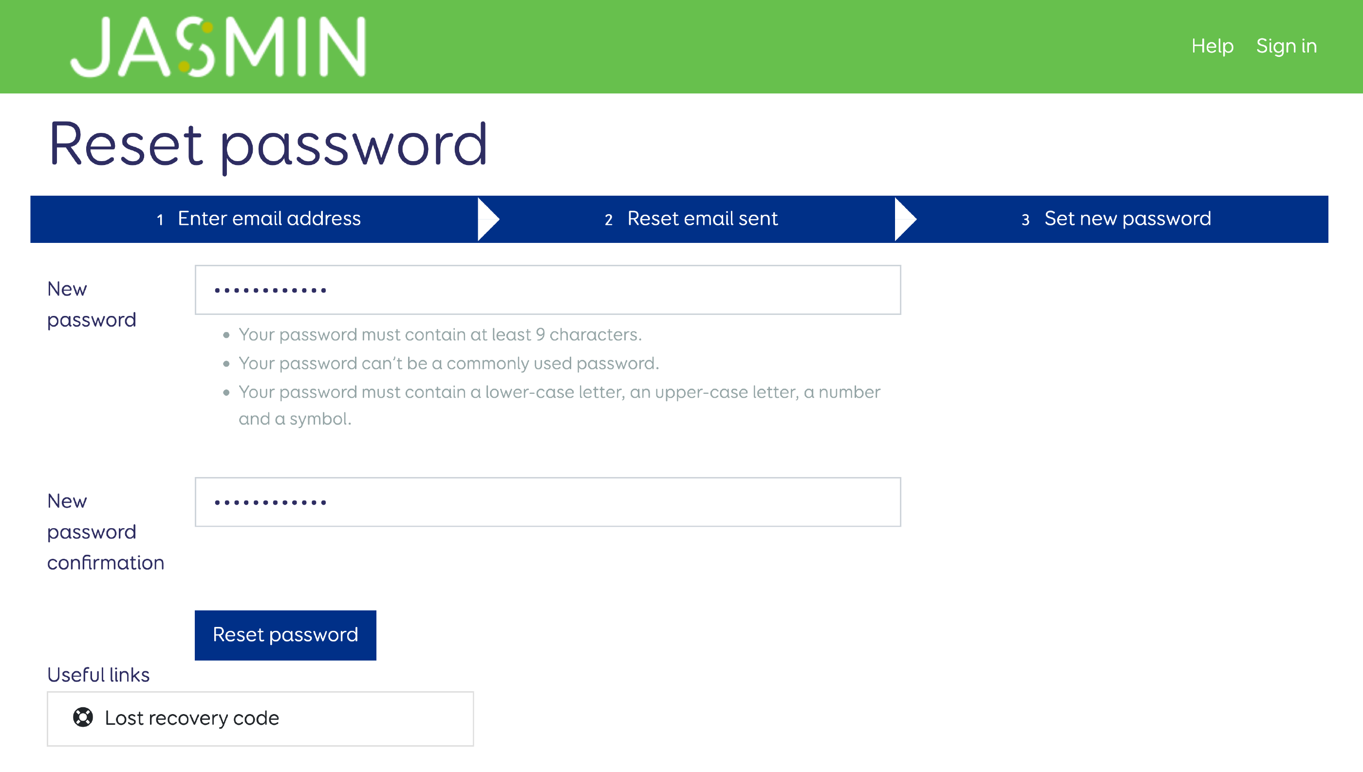 Enter new password & click Reset password