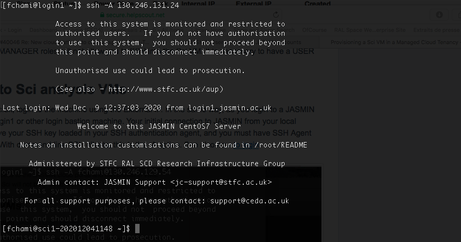 terminal session showing connection to new VM